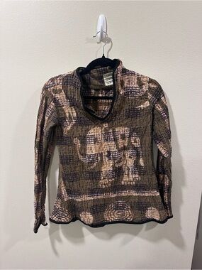 Women’s Cowl Neck Textured Pullover Sweater in Brown and Black